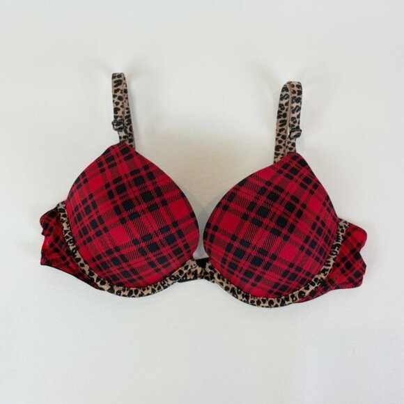 NWOT Victoria's Secret Bra 34B Push-Up Red Plaid B1756 - Picture 1 of 7